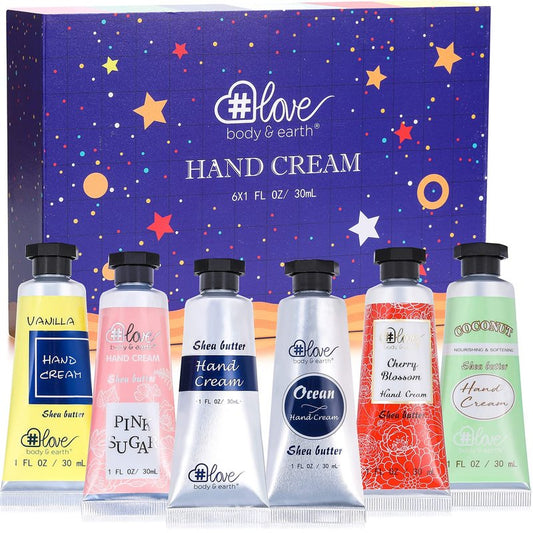BODY & EARTH # LOVE Hand Cream Gifts Set, Hand Lotion Travel Size Hand Cream Gifts for Women, Mini Moisturizing Hand Lotion Gift Set with Vitamin E for Dry Cracked Hands, Birthday Gifts, 6 x 1 OZ