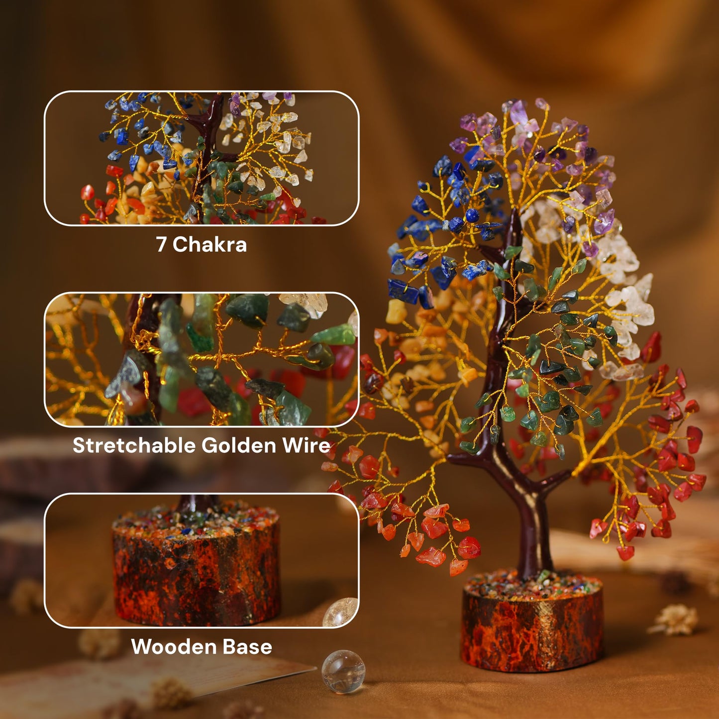 7 Chakra Tree of Life - Crystal Tree for Positive Energy - Healing Crystals and Stones - Birthday Gifts for Women, Home Office Decor -10-12"