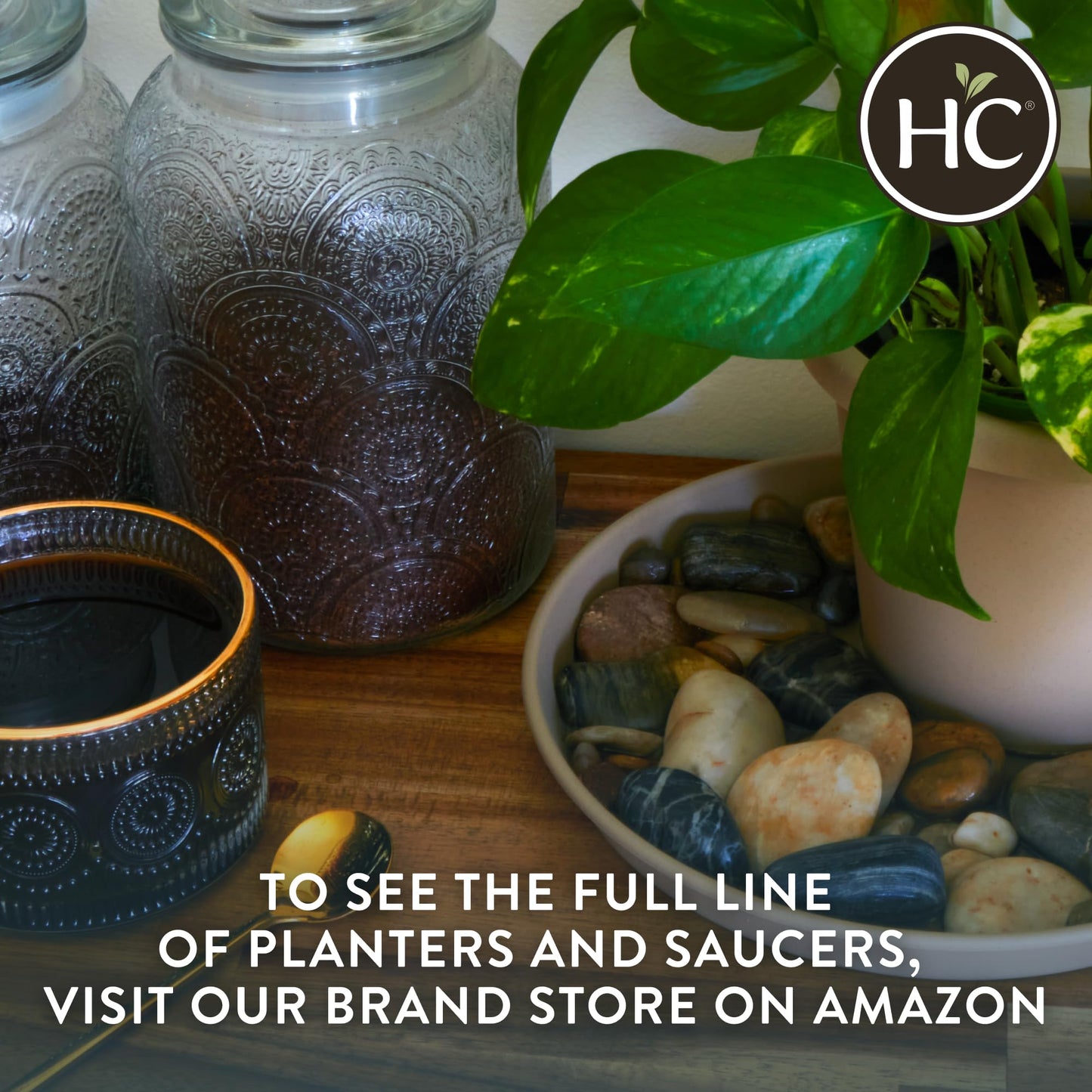 The HC Companies 16 Inch Prima Round Planter Pots with Drainage Holes and Rolled Rim, Lightweight UV-Resistant Plastic Indoor & Outdoor Planters, 2-Pack Flower Pots for Garden & Home Decor, Sandstone
