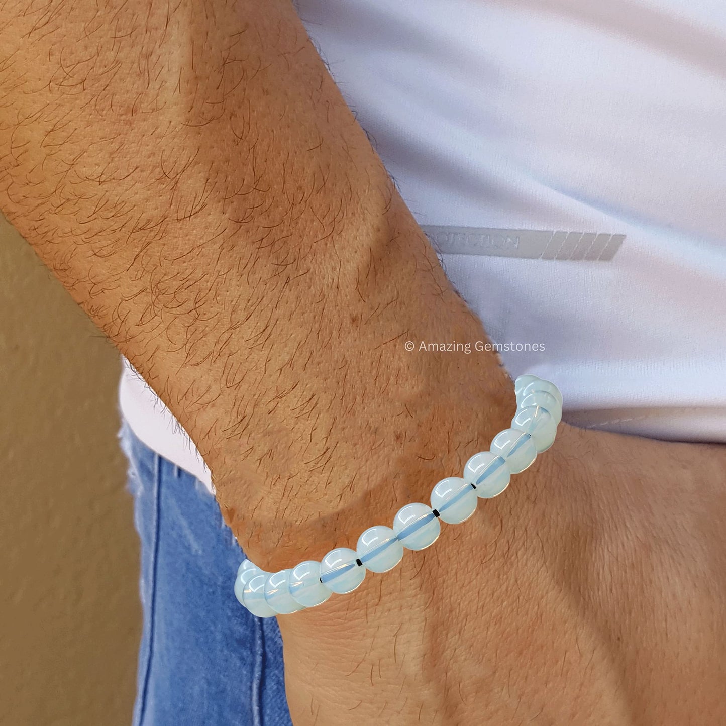 Amazing Gemstone Opalite Bracelet for Women Men's Gifts - Protection Healing Crystal Bracelet - 8mm Gemstones Beaded Adjustable Bracelet Pulseras Para Hombres Mujer Stocking Stuffers