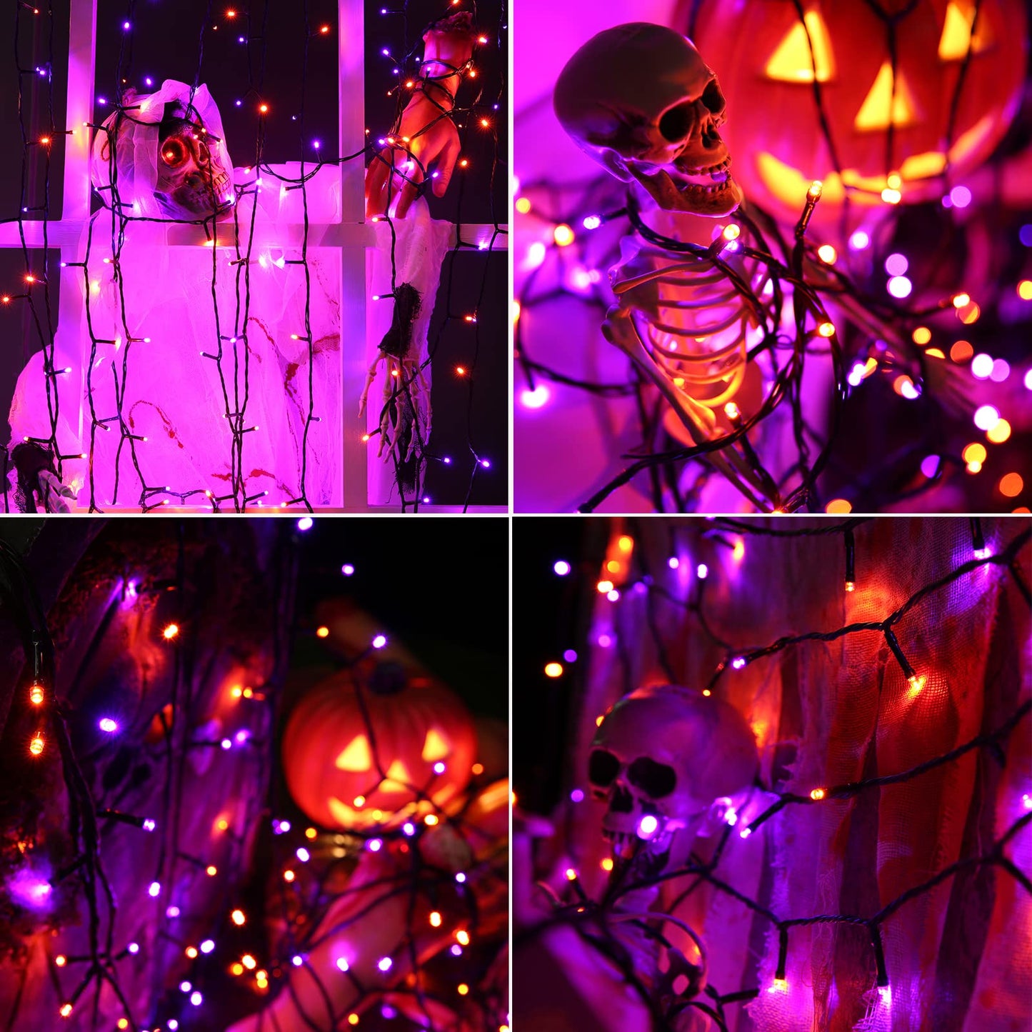 Orange and Purple Halloween Lights, 114ft 300 LED Connectable Halloween String Lights with 8 Modes, Waterproof Plug in Orange Purple Fairy Light for Party, Garden, Indoor Outdoor Spooky Decorations