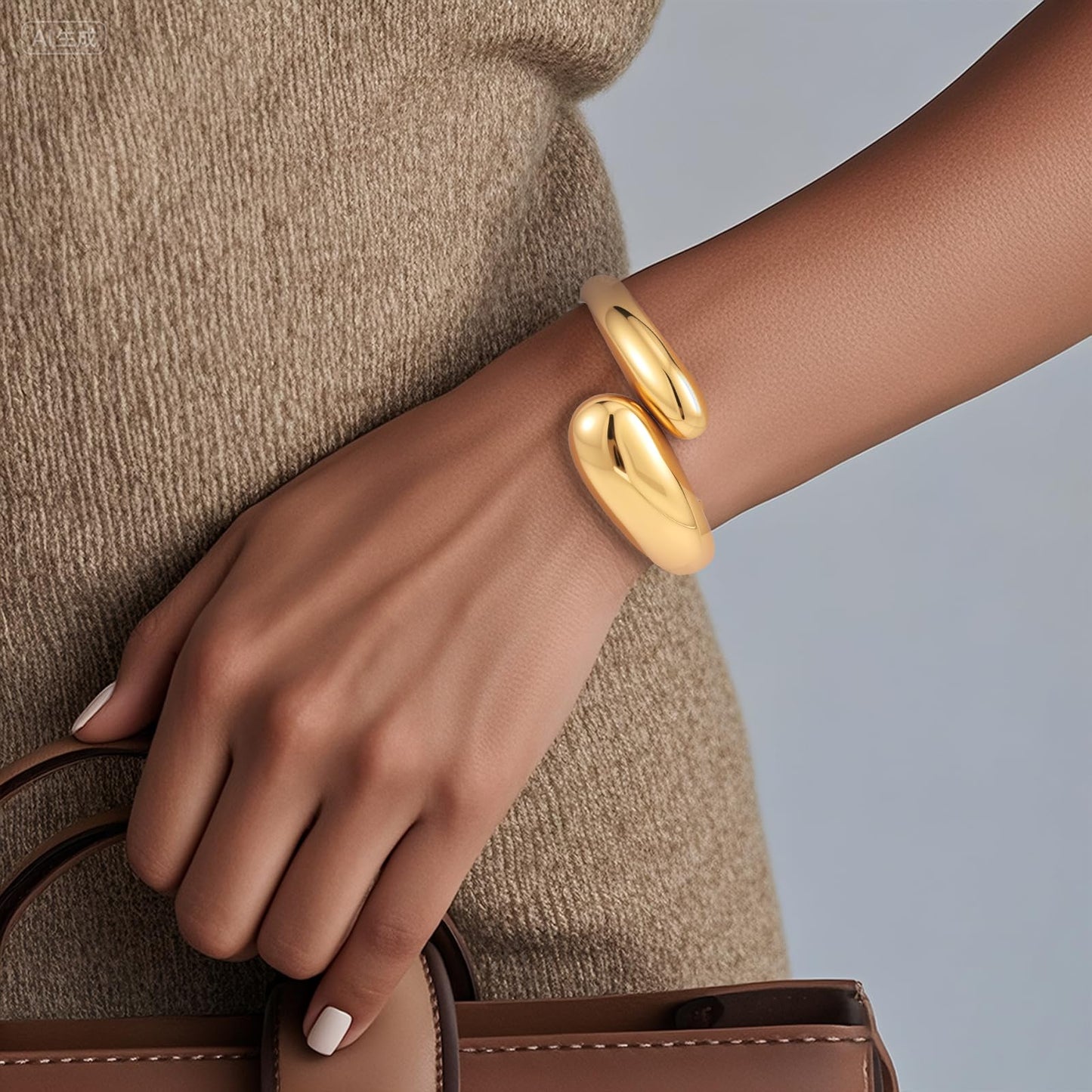 Yowivon Gold Bangles Bracelet for Women, Chunky Gold Bracelet Teardrop Twisted Hinged Open Bangle Bracelets, Non Tarnish 18K Gold Plated Thick Cuff Bracelets Trendy Jewelry Gifts