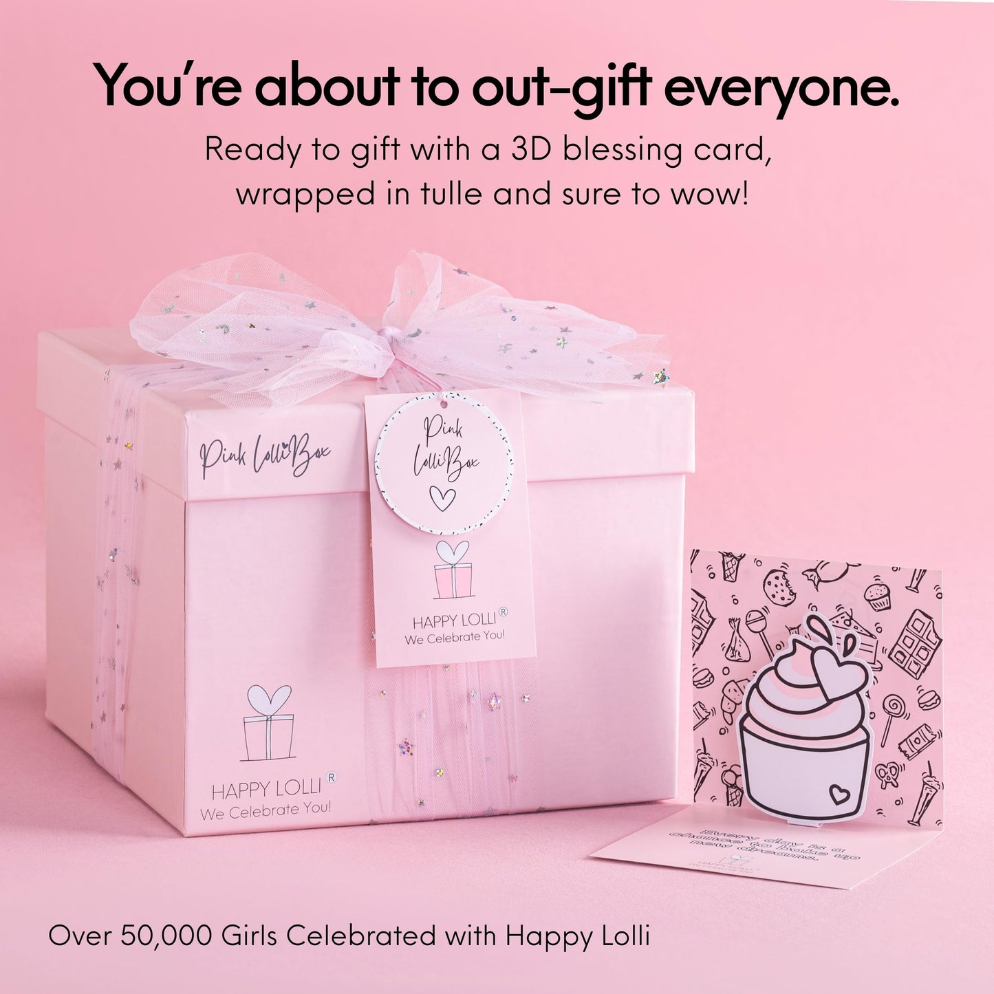 HAPPY LOLLI Pink LolliBox Gift Set for Tween & Teen Girls Ages 8–15, Birthday Gift Box, Ready-to-Gift Surprise Box with 8 Individually Wrapped Gifts & Empowering Challenges