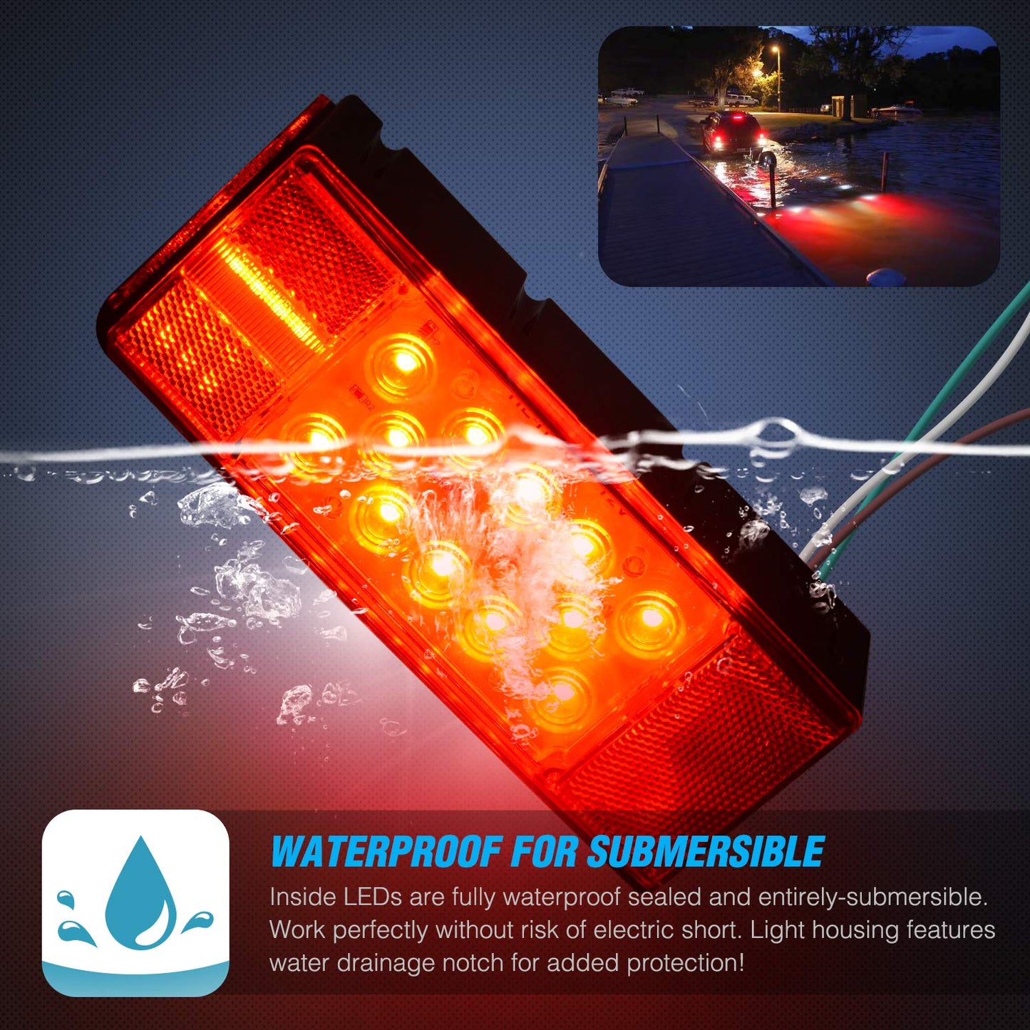 Nilight TL-20 2PCS Submersible Kit Low Profile Rectangular LED Stop Tail Turn Signal Side Marker Light on 12V RV Pickup Trucks Marine Boats Trailers
