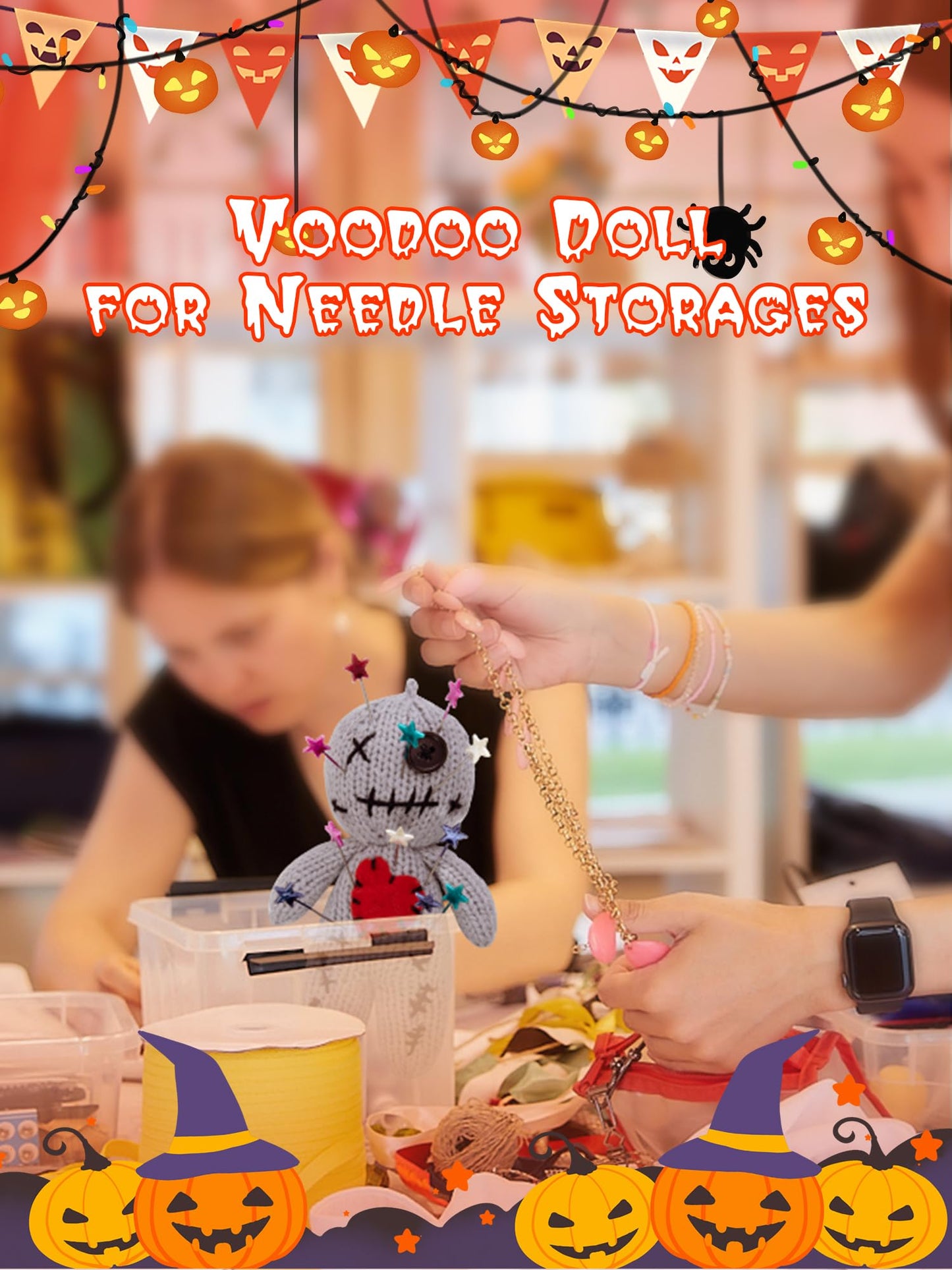PATYGR 19 Pcs Voodoo Dolls Set with Creepy Doll Halloween Plush Pin Holder Horror Unique Funny Christmas Ornaments Fidget Gift for Adult(Knitwear, Grey)
