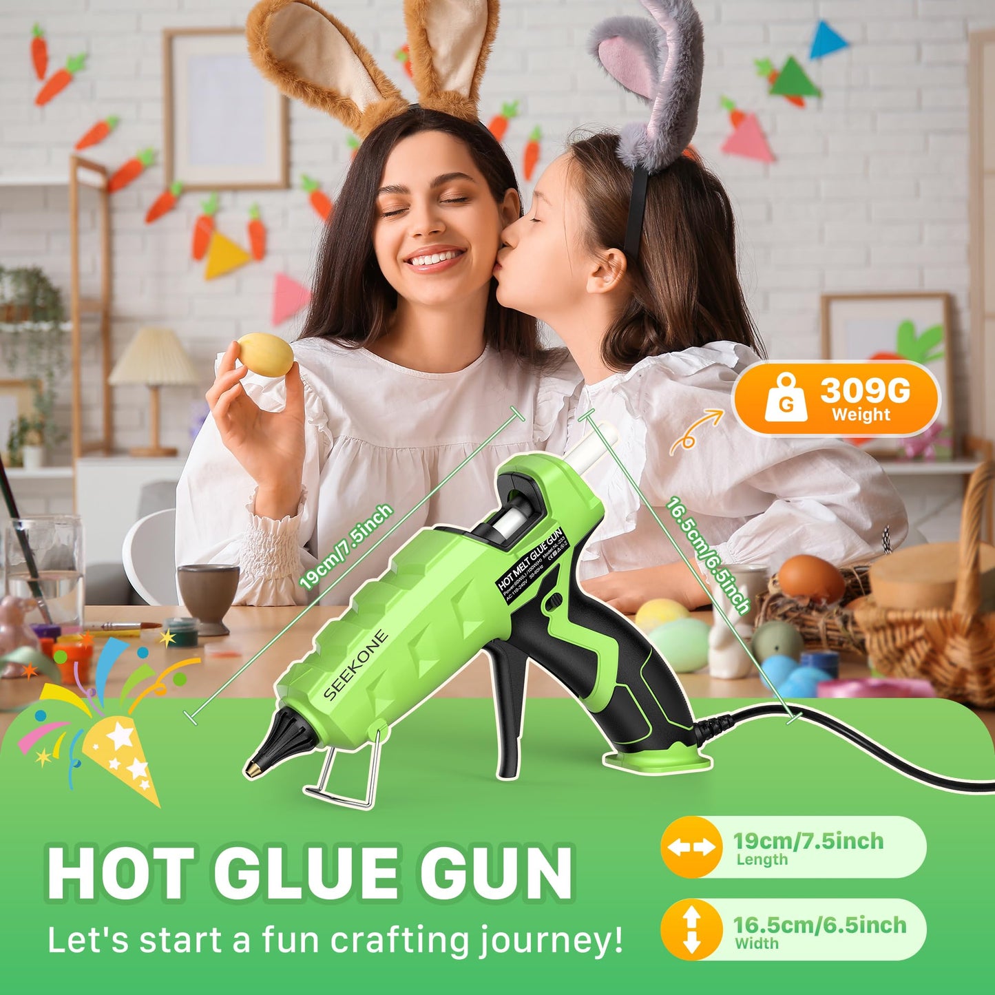 SEEKONE Full Size Hot Glue Gun, 60/100W Dual Power Large Glue Gun with 20 Pcs Premium Glue Sticks, High Temp Heavy Duty Industrial Glue Gun Kit for Quick Home Repairs, Arts, Crafts, DIY, Sealing