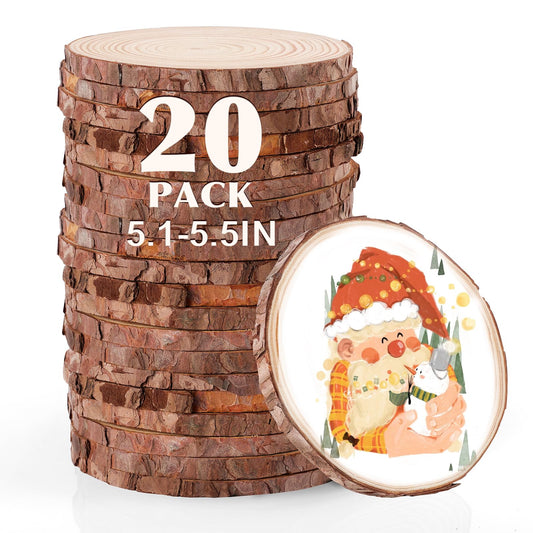20 Pcs Unfinished Natural Wood Slices for Centerpieces.5.1-5.5 Inch Wood Rounds for Crafts. Wood Circles with Tree Bark for DIY Crafts,Centerpiece Table Decorations.Baby Shower centerpieces.