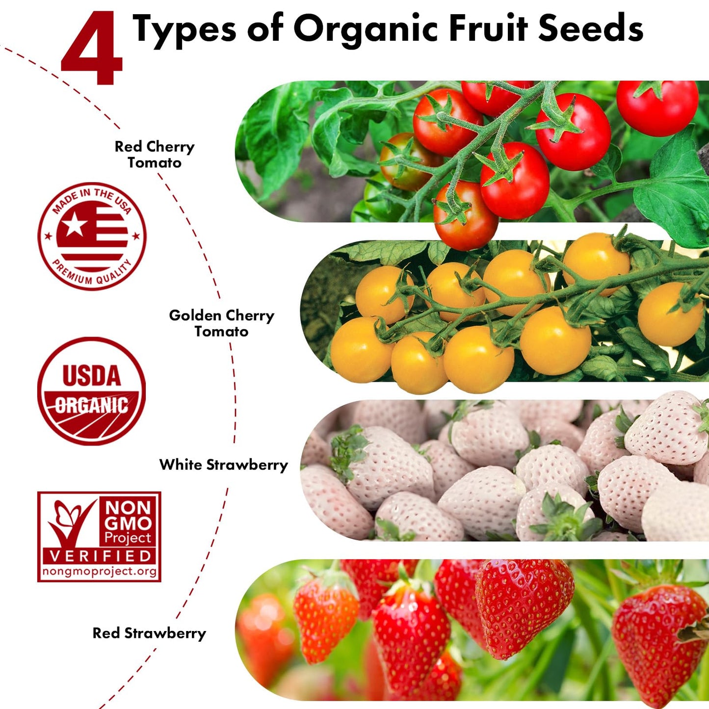Strawberry Seed Pods for AeroGarden, Ahopegarden, iDOO Hydroponics Growing System, 350 Seeds+ Germination Including Red Cherry Tomato Golden Cherry Tomato, White Strawberry, Red Strawberry (7-Pods)