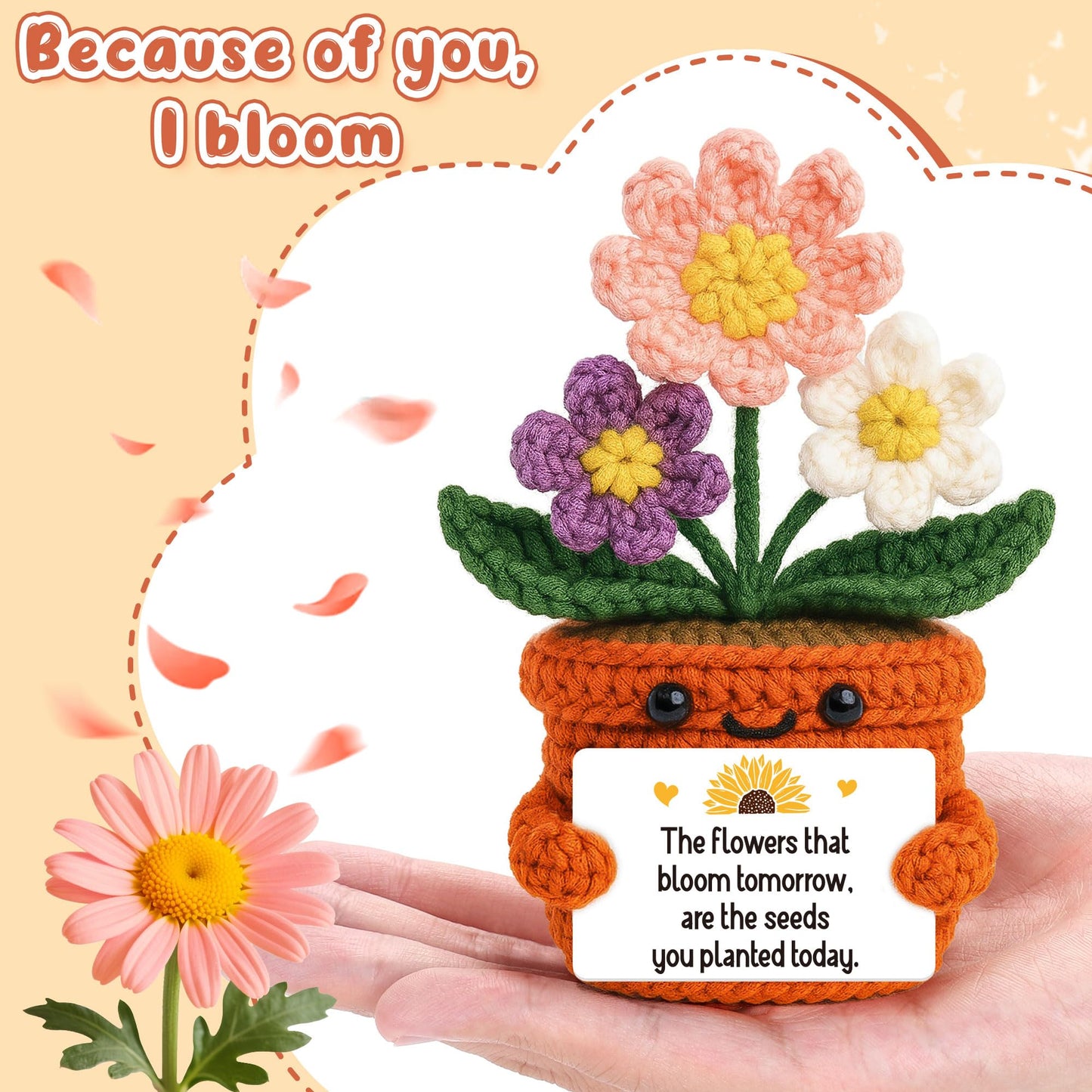 BackURyear Cute Women Teacher Appreciation Gifts, Thank You Christmas Graduation End of Year Gift for Best Female Mentor Mom, Crochet Daisy Present Woman Teachers Office Desk Decor
