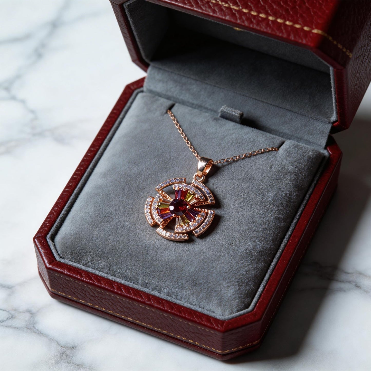 Kim Carrey Italian Elegant Rose Gold Necklace for Ladies | 18K Rose Gold Plated Necklace Pendant for Women | Gemstone necklace, Gift for Daughter, Wife, Mom, Her Jewelry (Vibrant Rainbow)