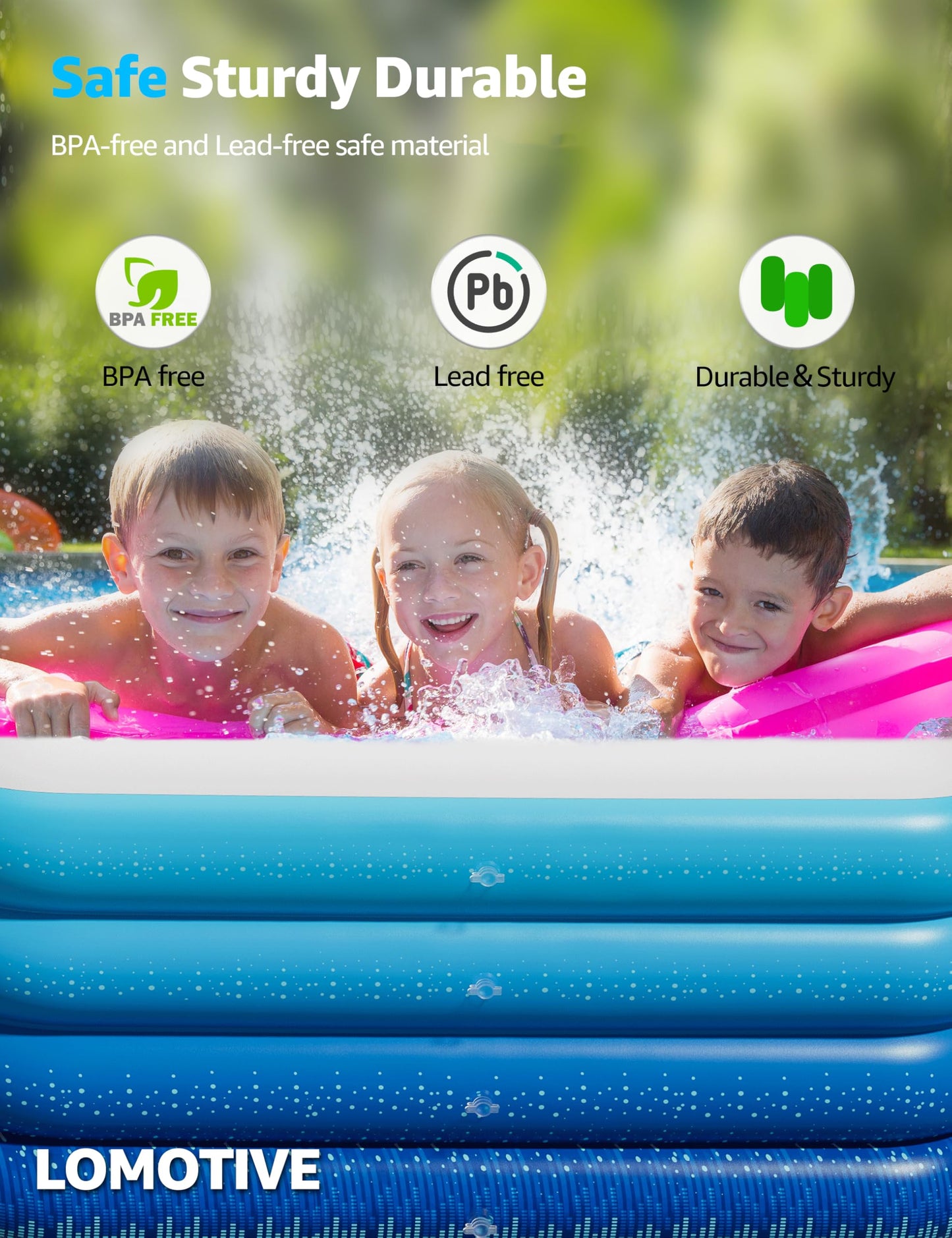 120" Large Inflatable Pool for Kids & Family, 4-Layer Thickened Blow Up Pool (Stronger Than 3-Layer), 0.32mm Heavy Duty PVC, Durable Swimming Pool for Adults, Kids & Pets Backyard Summer Blue