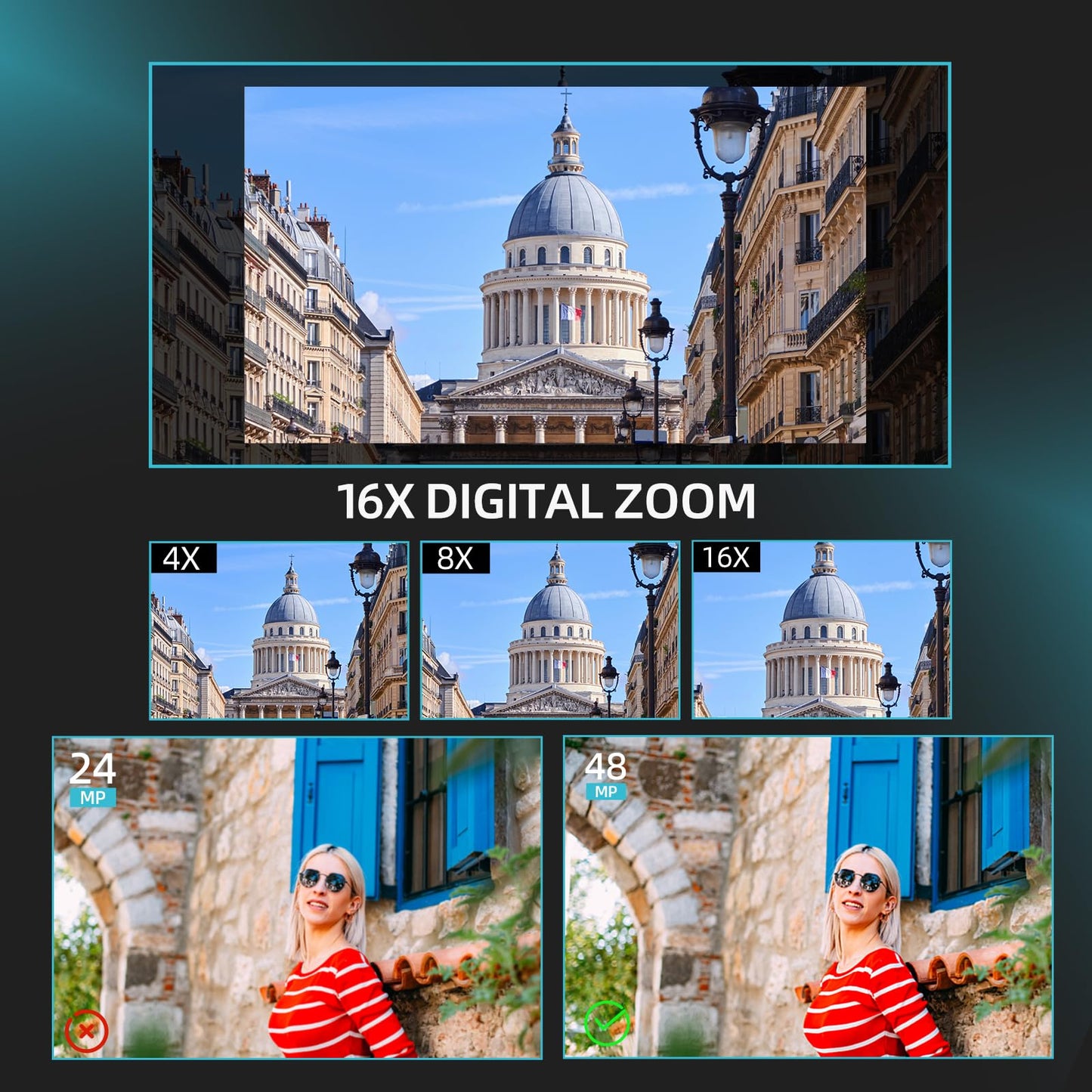 Digital Cameras for Photography with WiFi & App Control, 4K&48MP Vlogging Camera for YouTube,Compact Camera,Perfect for Entry-Level Users and Beginners with Macro&Wide Lens-32GB Card