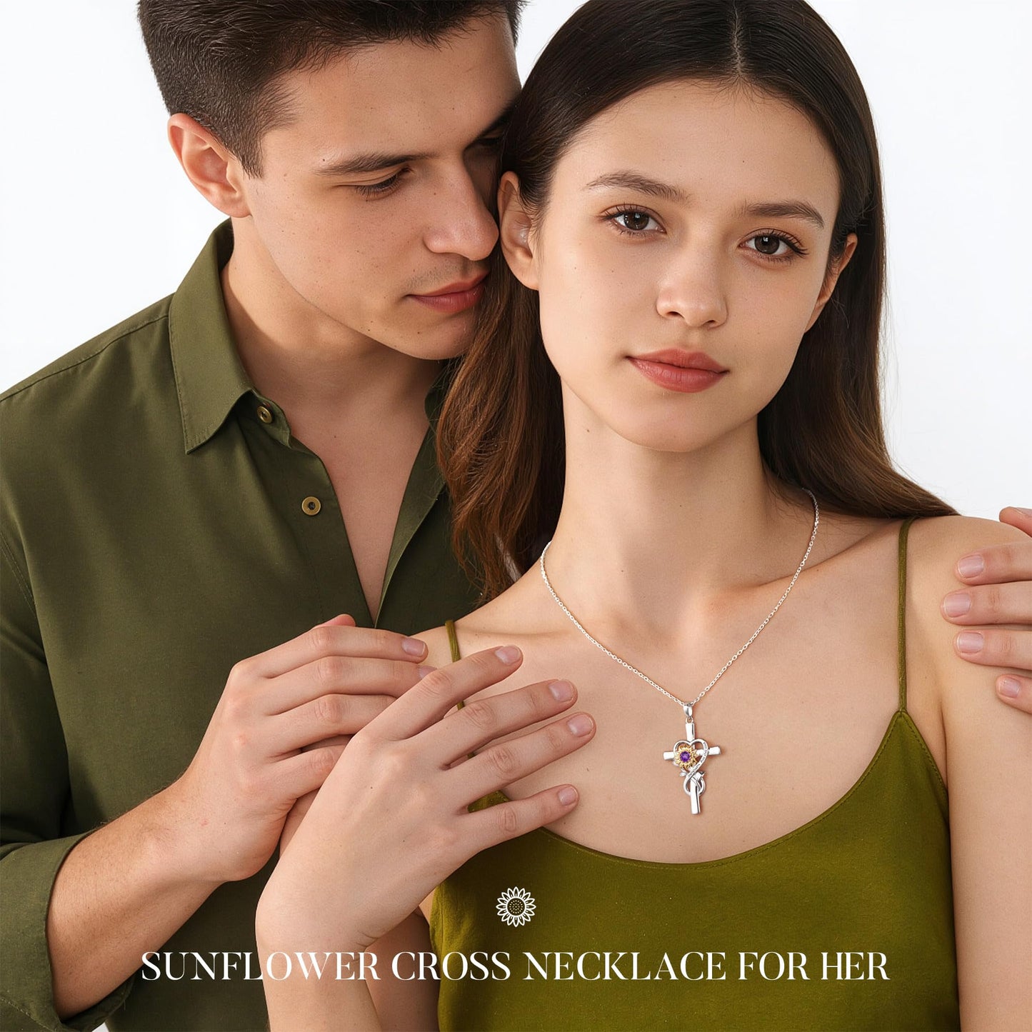 Iefil Mothers Day Gifts for Mom - Mom Birthday Gifts | Sunflower Cross Necklaces, April Birthstone CZ Necklacee for Women
