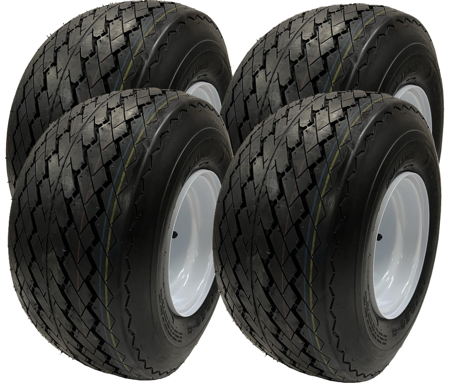 4-Pack 8 Inch 18X8.50-8 18/8.5-8 White Golf Cart 4 Lug Wheels Tires Fit Club Car, E-Z-GO, Yamaha - 2 YEAR WARRANTY