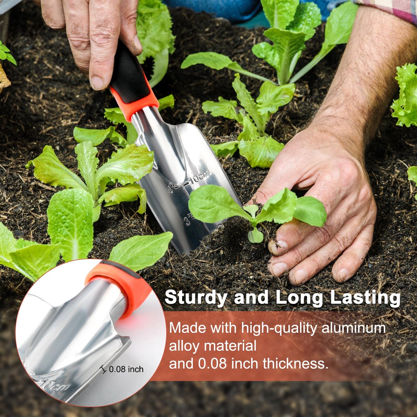 Garden Shovel Trowel Garden Tool with Measurement Mark, Heavy Duty Gardening Shovel Hand Tools Garden Spade with Ergonomic Handle, Small Garden Tools for Gardening Planting Digging Transplanting