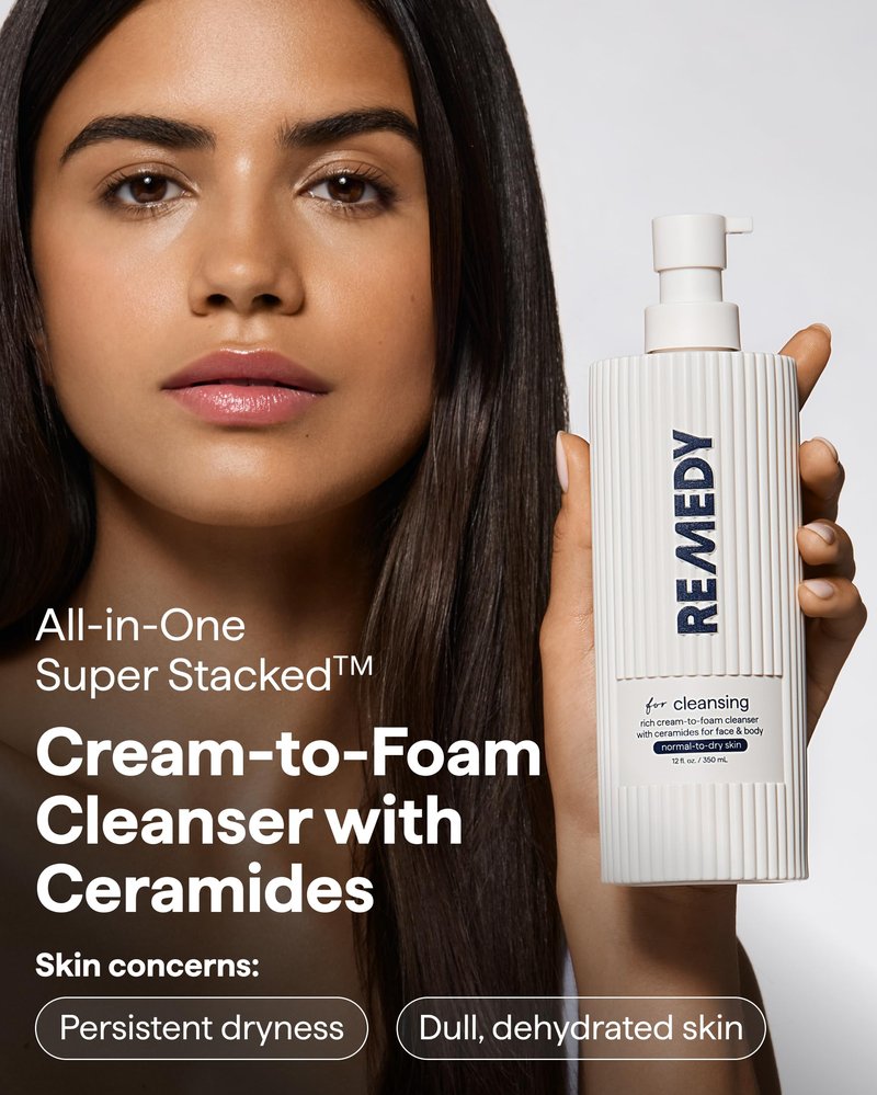 Remedy Cream-to-Foam Cleanser - Hydrating Face Wash with Ceramides, Hyaluronic Acid and Glycerin - Fragrance Free & Eczema Seal Certified - by Dermatologist Dr Shah | 12 fl. Oz