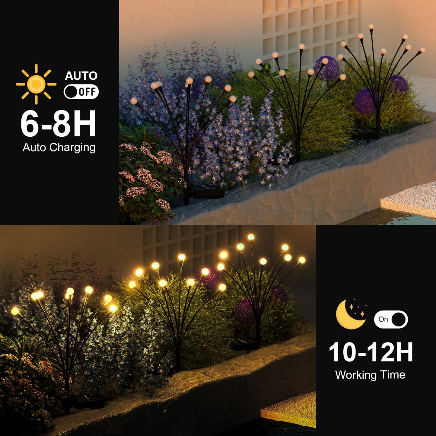 Solar Lights Outdoor - Upgraded 4-Pack of 32 LEDs Solar Garden Light,IP65 Waterproof Outdoor Decor Solar Firefly Lights for Yard,Pathway Decoration,Unique Gifts for Women and Grandma (Warm White)