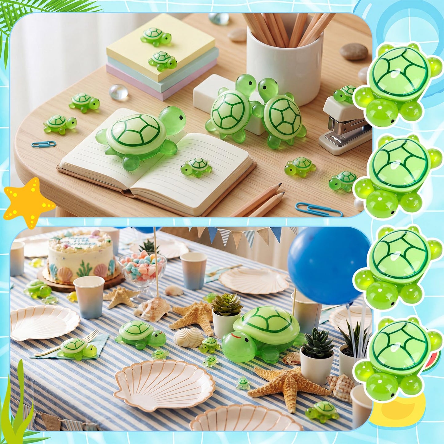 Nimbus Verse 36 Pcs Green Glow in the Dark Mini Resin Turtles Figurines 3D Luminous Animals with 1 Jumbo Resin Turtles for Fish Tank Garden Accessories DIY Miniature Dollhouse Landscape Party Decor