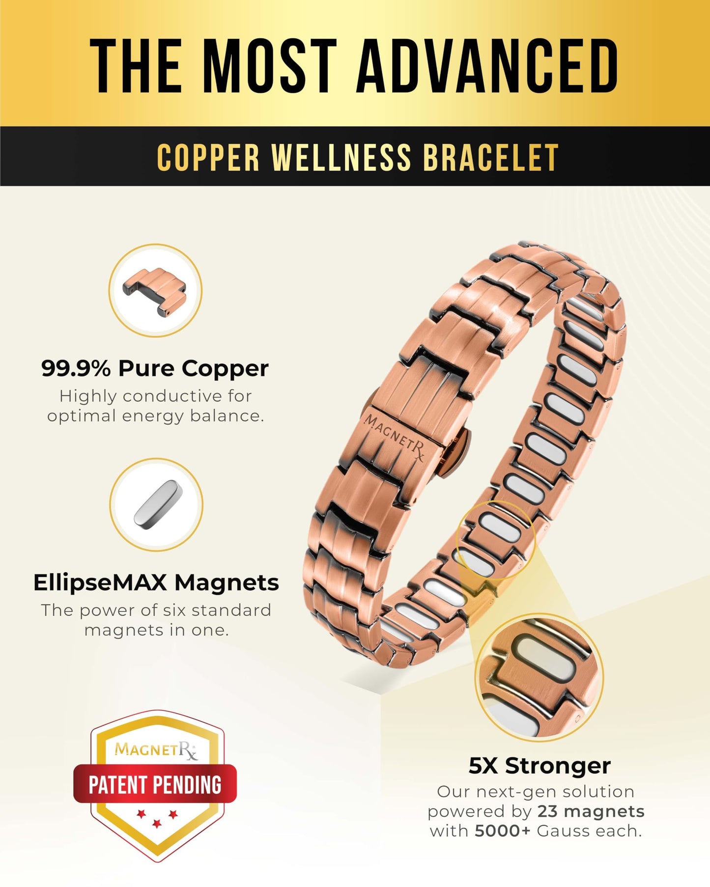 MagnetRX® Copper Magnetic Bracelets Set — EllipseMAX 5X Strength Bracelet (5,000 Gauss) for Men & Adjustable Twisted Cuff (3,500 Gauss) for Men & Women — Pure Copper Magnetic Jewelry Set