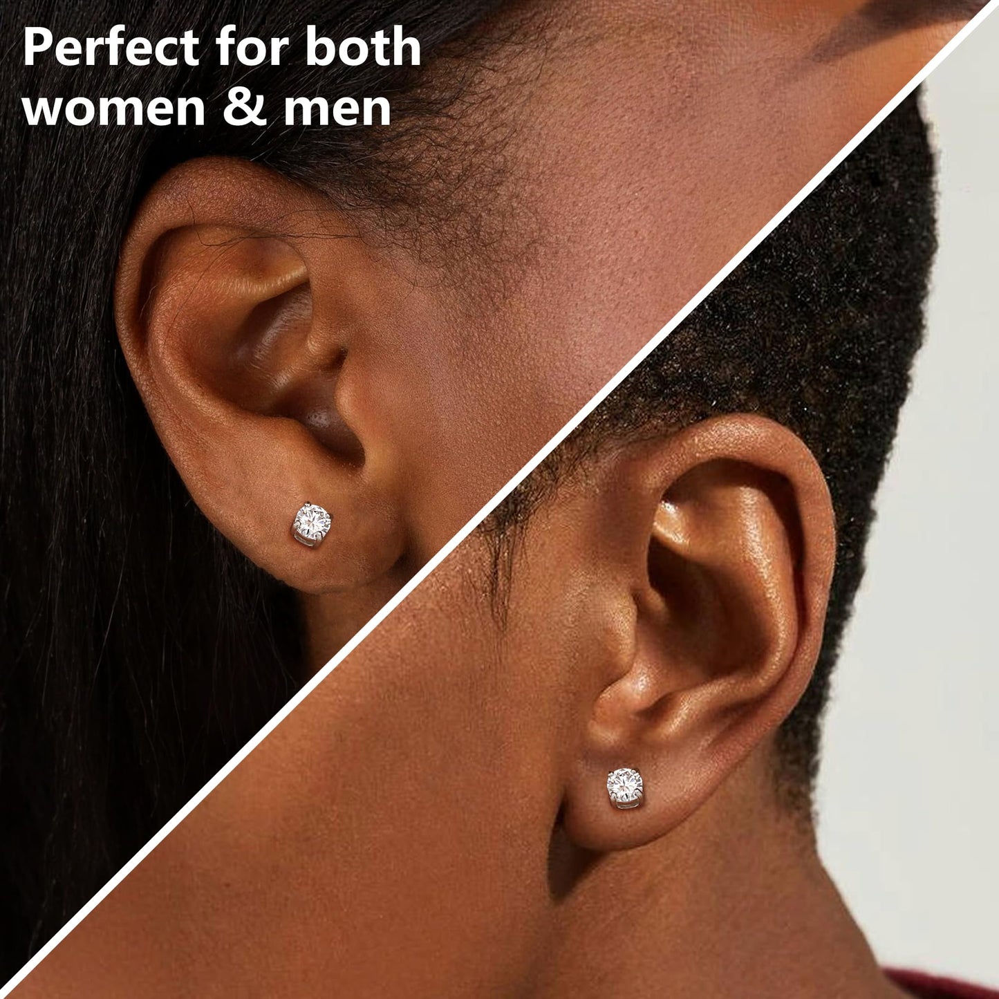 GEMQUEEN Moissanite Magnetic Earrings for Men Women : 18K White Gold Plated Hypoallergenic Stainless Steel Non Piercing Clip on Fake Earrings Studs Dainty 4 Prong Moissanite Earring D Color VVS1 5MM