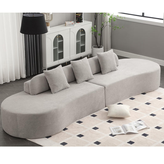 ACQCA 130.5" Modern Curved Combination Sofa, Cloud Couch with 3 Removable Pillows for Living Room, Apartment,Office,No Assembly Required, Gray