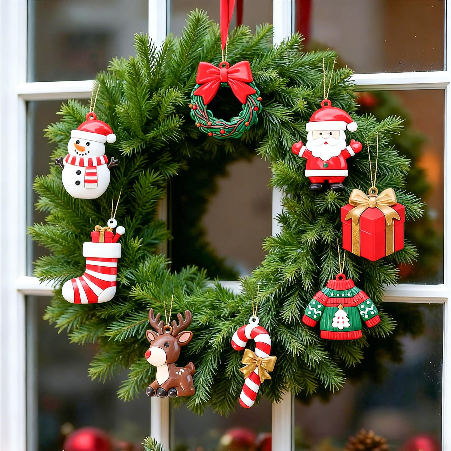 8PCS Christmas Ornaments, Santa Xmas Tree Hanging Ornaments, Snowman Christmas Tree Decorations, Farmhouse Reindeer for Christmas Tree Hanging Party Home DIY Decor