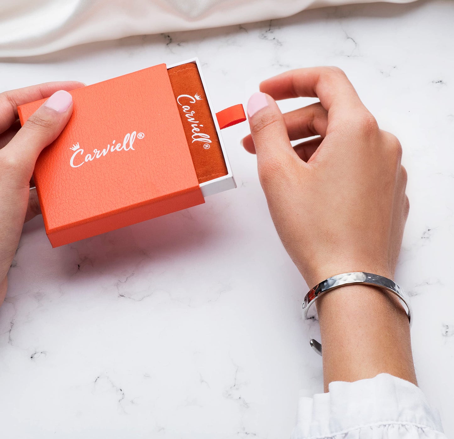Carviell Love You More Bracelet, Gifts for Her, Romantic Jewelry for Wife or Girlfriend, Valentine's Day Gift, Engraved Adjustable Stainless Steel Cuff