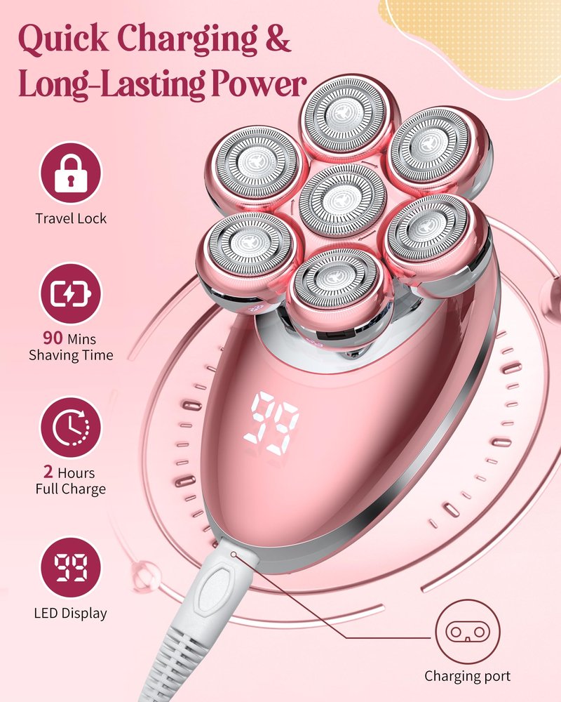 Electric Razors for Women, 7D Electric Shaver for Women, Cordless Facial Hair Removal Trimmer for Women's Face
