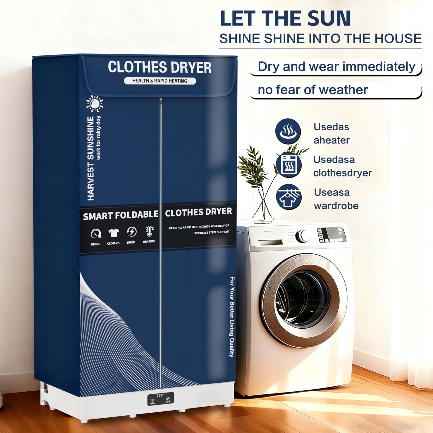 Clothes Dryer, Portable Drying Machine with Timer, 60inch Laundry Drying Wardrobe with Large Capacity, Electric Dryer/Rack for Home | Appartments (Grey KI1)