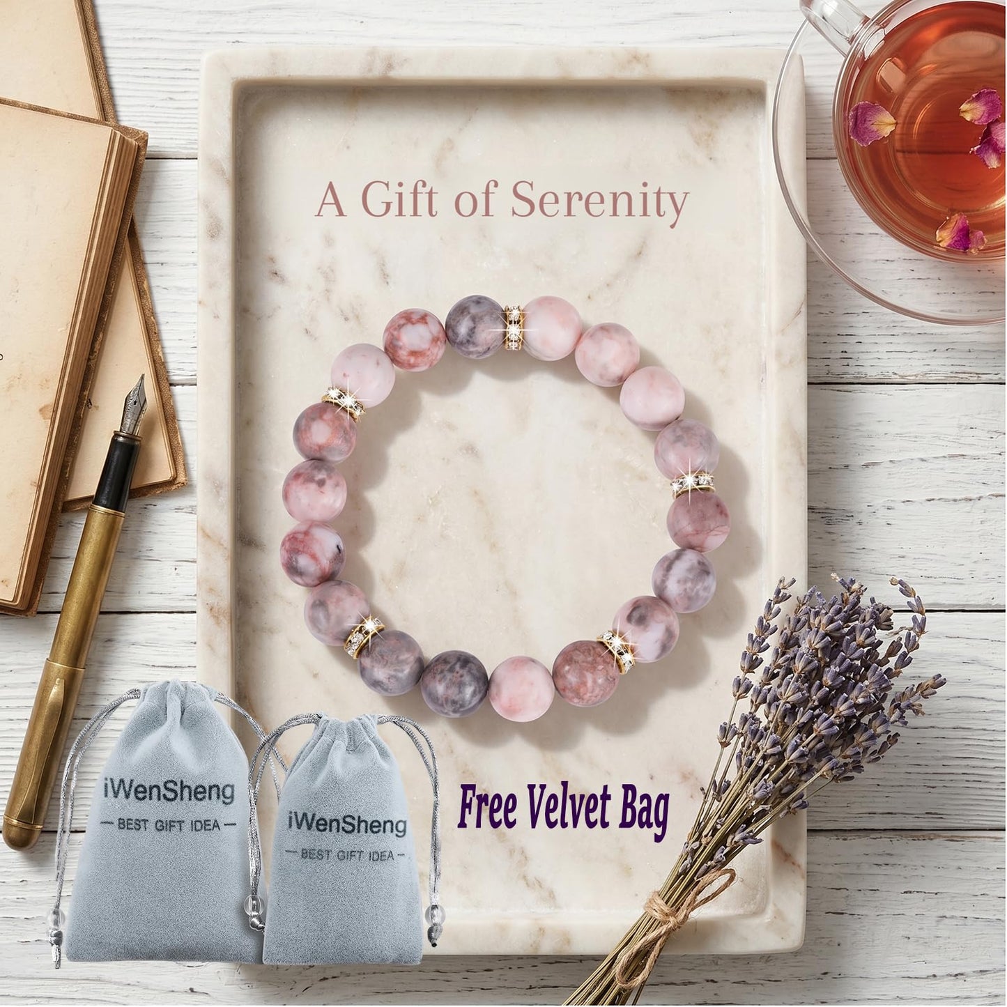 Healing Beaded Bracelet for Women - Rose Quartz & Chakra Crystal Anxiety Stress Relief Bead Bracelets, Calming Stretchy Yoga Meditation Daily Wear Healing Stones Bracelet, Stress Relief Gift for Her