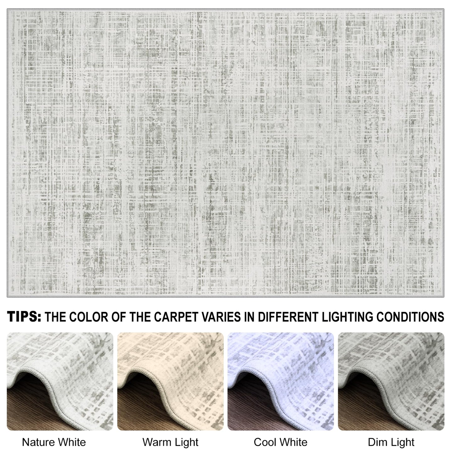 8x10 Area Rugs Washable Rug: Anti-Skid Abstract Modern Living Room Rug Soft Thin Carpets Indoor Floor Non-Shedding Carpet for Bedroom Dining Farmhouse Nursery Home Office (White Gray, 8'x10')