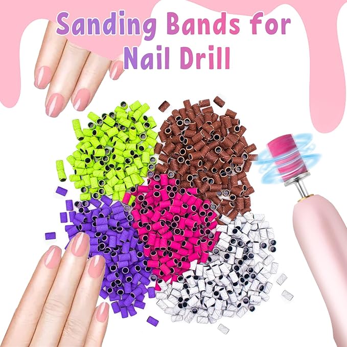 100Pcs Nail Sanding Bands for Nail Drill 240Grit, Fine Grit Nail Sanding Bands for Nail Drill with 3/32” Nail Sanding Bit for Natural Nail, Nail Drill Sanding Bands Set for Manicure & Pedicure