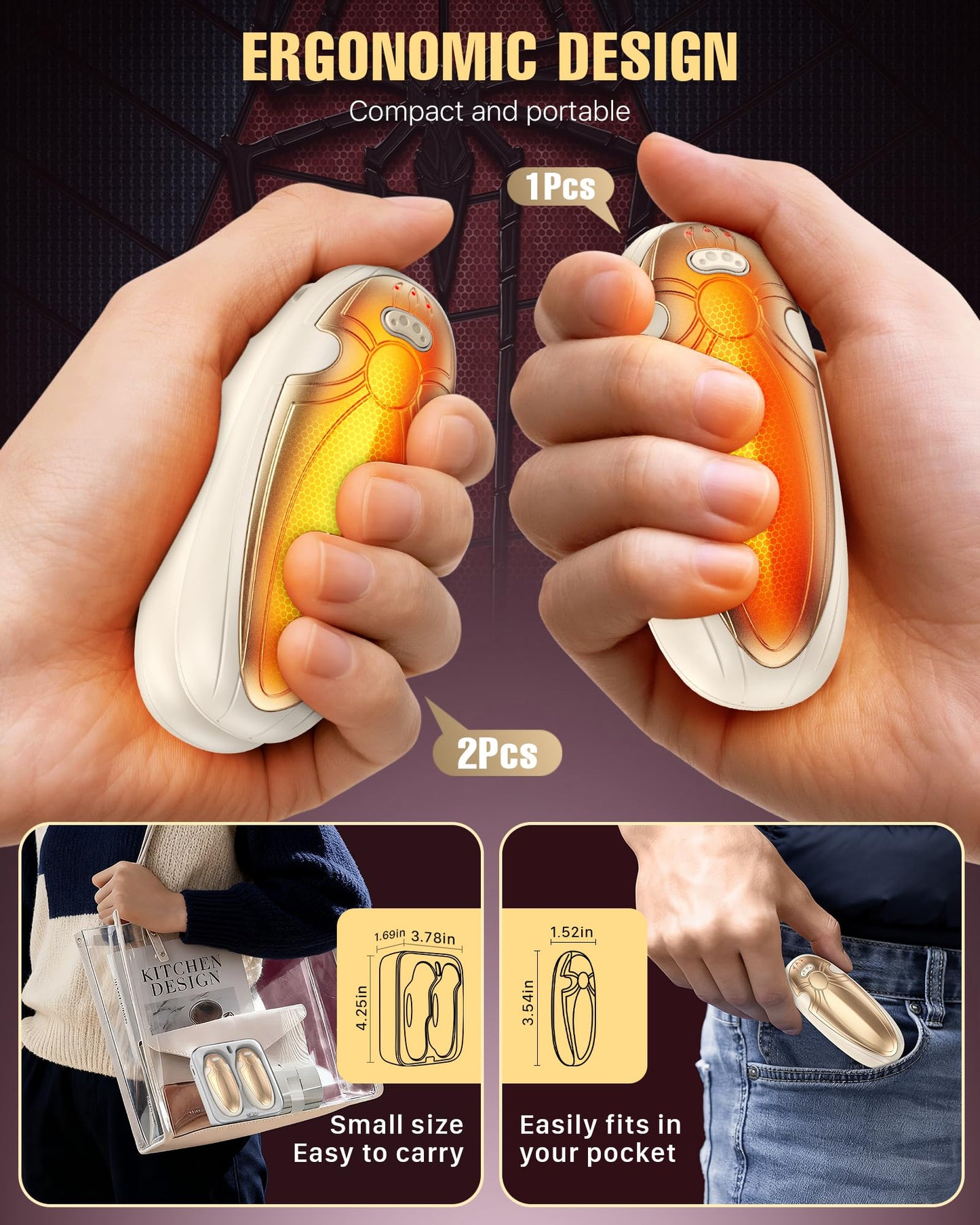 Tenvolti Hand Warmers Rechargerable 2 Pack - 14000mAh Electric AI Handwarmers with Charging Case, Magnetic 2 in 1 Pocket Heater, Gifts for Women/Men/Golf/Hunting/Travel/Camping Accessories