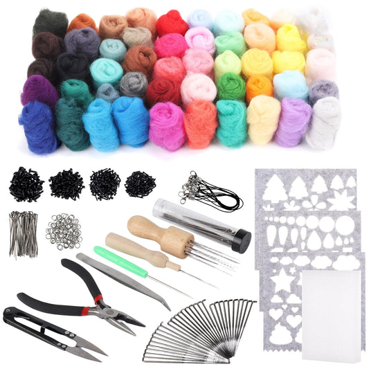 acDesign 50 Colors Needle Felting Kits for Beginners, Wool Roving Kit, Needle Felting Starter Kit Storage Bag for DIY Handcrafts Decoration