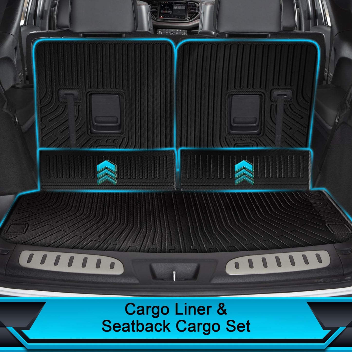 Floor Mats for Dodge Durango 7 Seats 2016-2024 2025 2026, TPE Waterproof Non-Slip All Weather Protection Custom (Floor Mats & Cargo Liner)