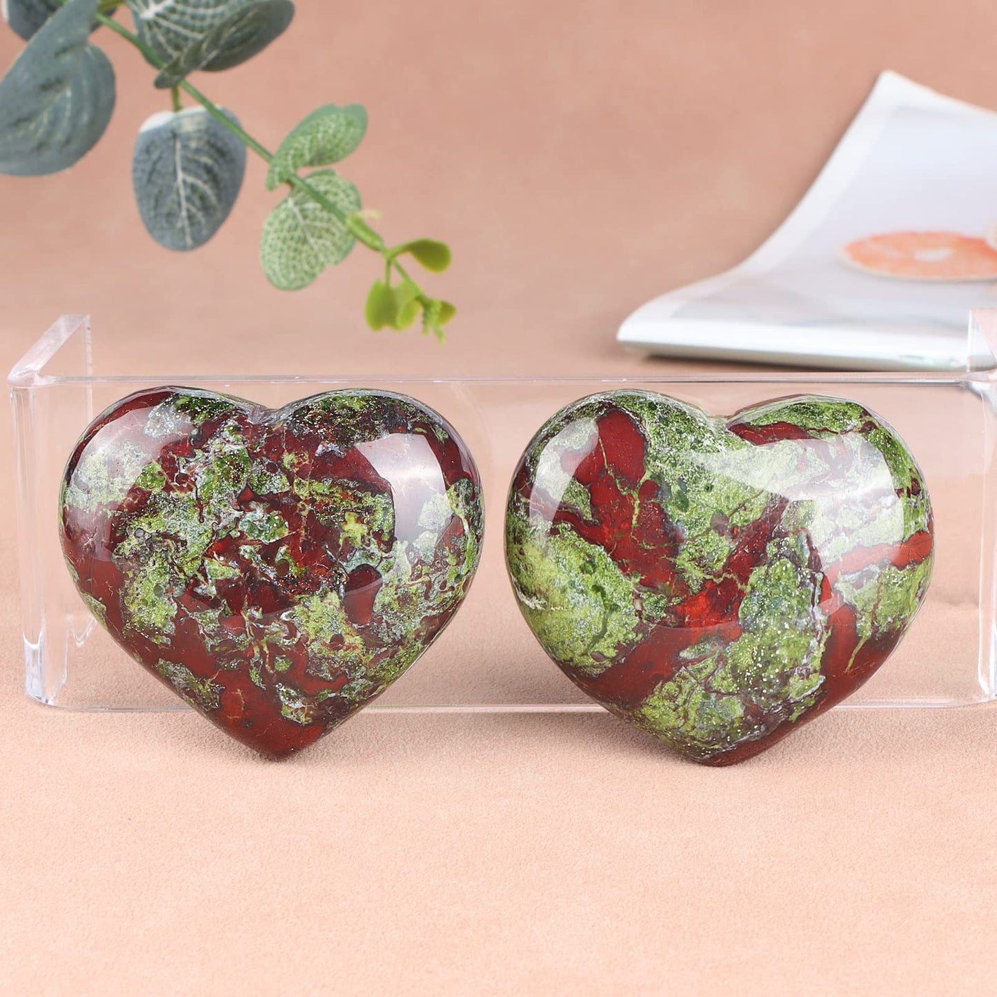 SMQ 60mm Dragon Blood Stone Crystal Heart Worry Stone Hand Carved Polished Gemstone Pocket Chakra Palm Love Worry Stones for Spiritual Healing Meditation