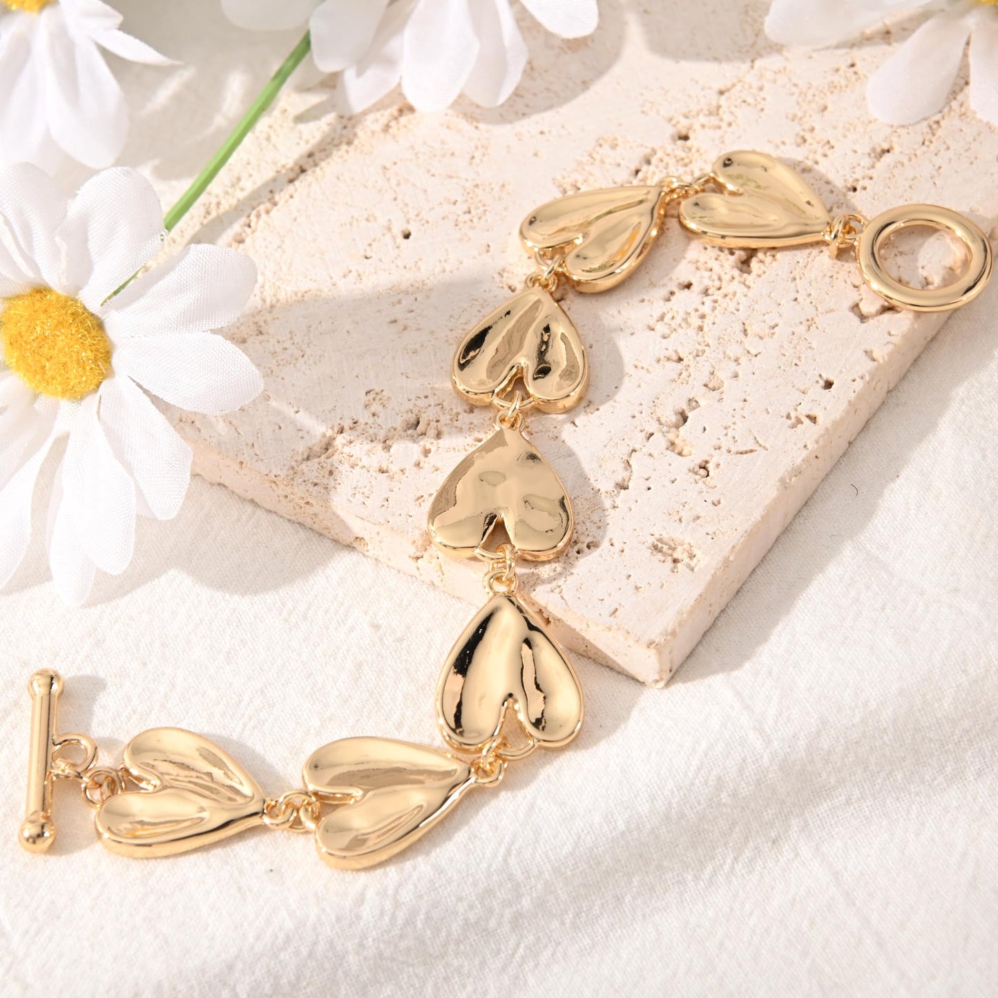 Ginyejly 14K Gold and Silver Plated Special Cain Link with Toggle Clasp Closure in Daily or Party for Women Fashion Jewelry Gifts (gold heart chain)