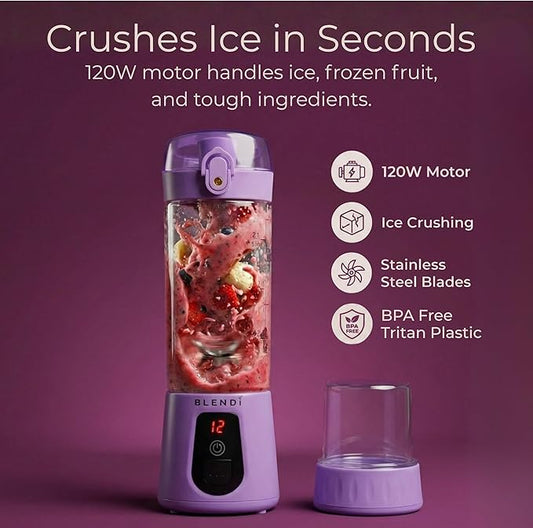 BLENDi Pro+ Portable Blender (17.5oz, Purple) – Powerful Ice Crushing 120W Motor, USB-C Rechargeable, Cordless Personal Blender Smoothies, Shakes & More – BPA-Free, Self-Cleaning, Travel-Friendly