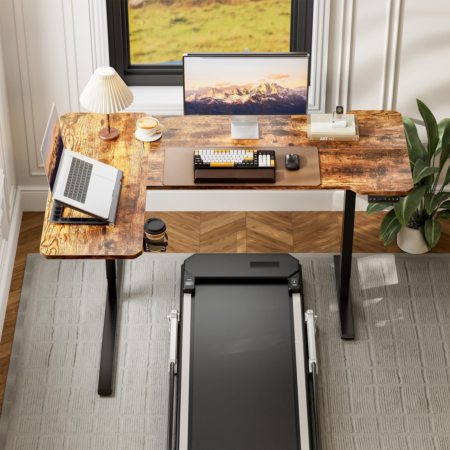 Acrolix 59 Inch L Shaped Standing Desk Electric Adjustable Height, Corner Standing Desk, Electric Sit Stand Table with Reversible Splice Boards for Computer Office Home (Rustic Brown)