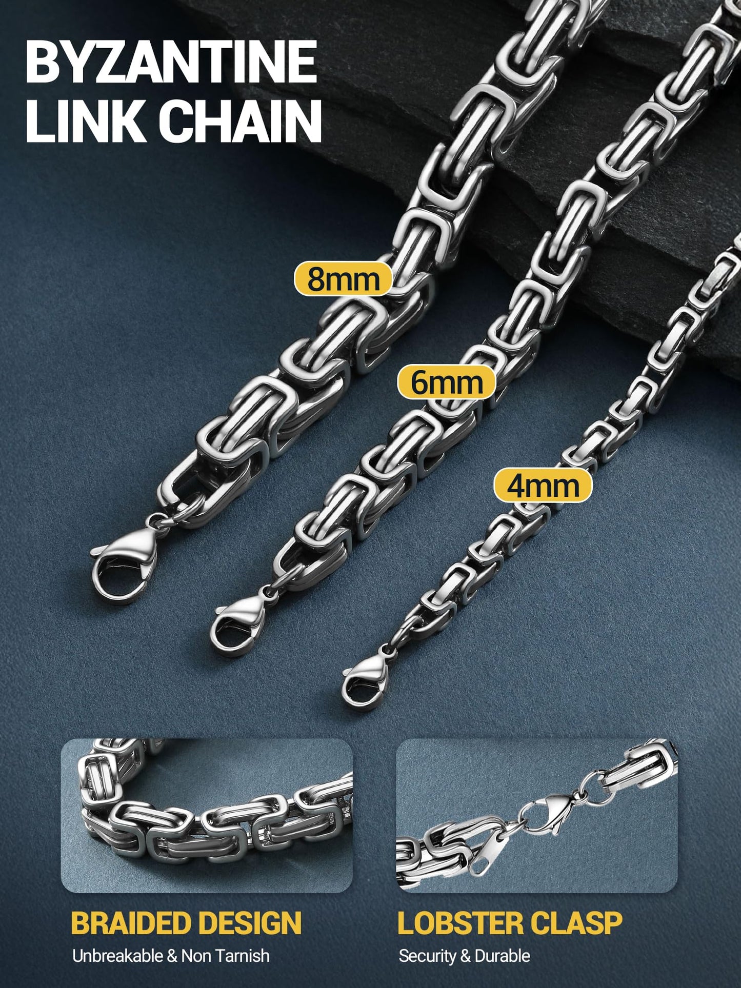 PROSTEEL Necklace For Men Byzantine Link Neck Chain 24 Inch Stainless Steel Aesthetic Necklace Jewelry