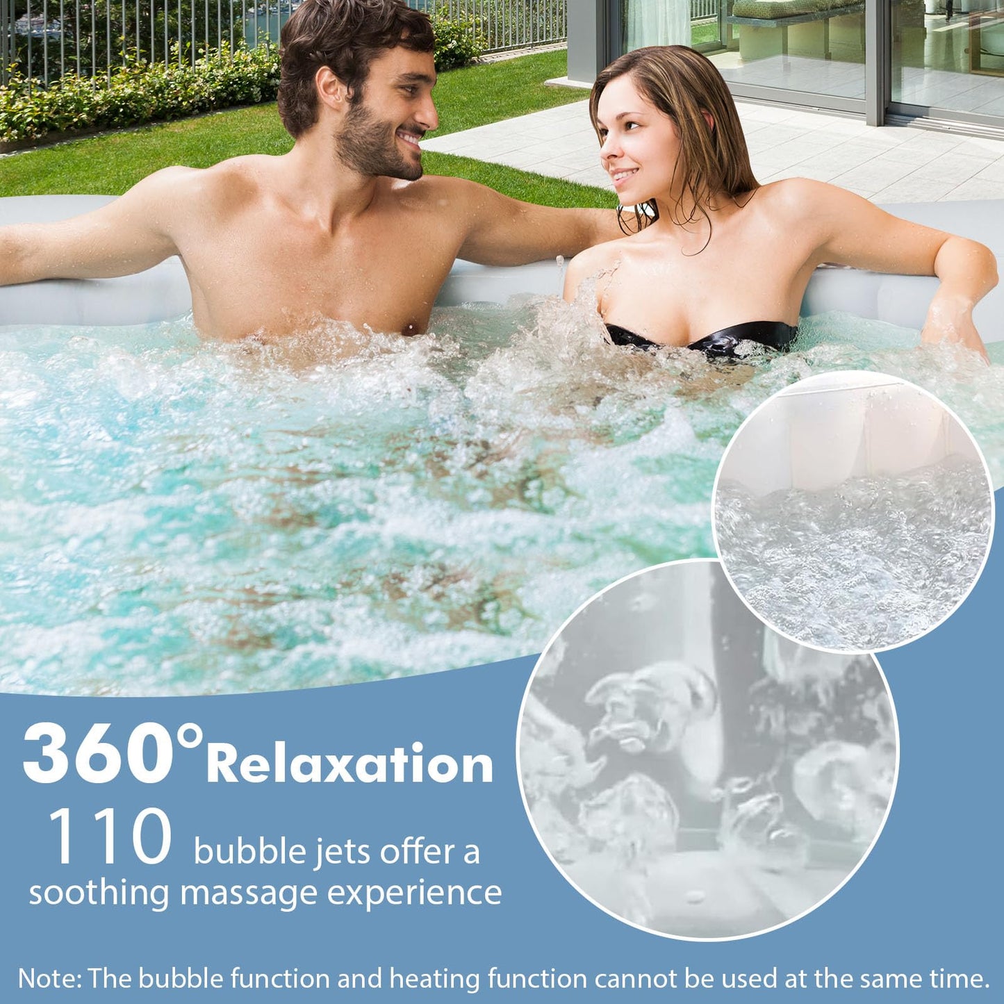 GYMAX Hot Tub, Inflatable Hot Tub with 130 Soothing Bubble Air Jets, Insulated Lockable Cover, Ground Mat & Filter Cartridges, Outdoor Blow Up Spa Tub for Backyard, Patio (Round, 2-4 Person)