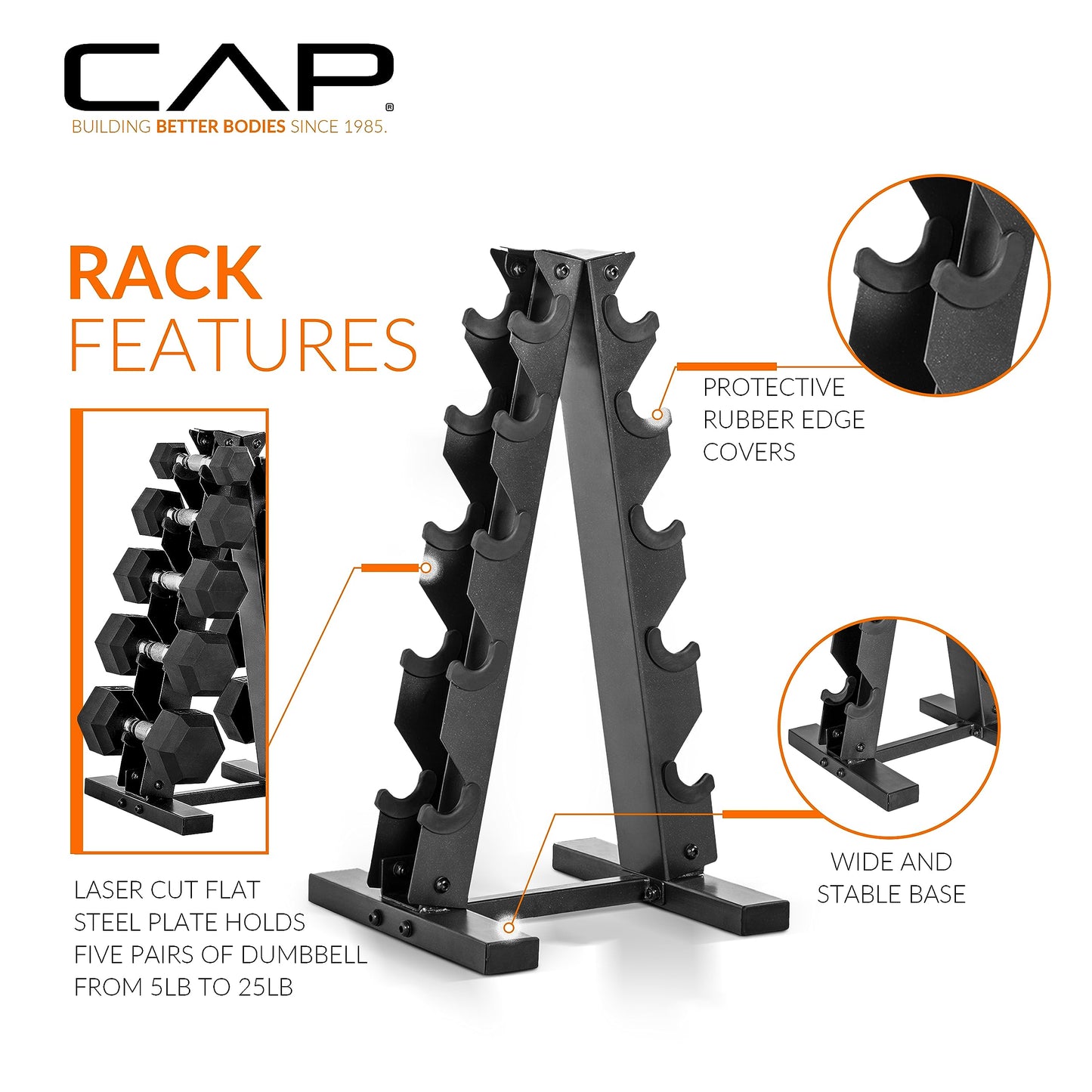CAP 150 LB Rubber Coated Hex Dumbbell Hand Weight Set with Vertical Storage Rack - Chrome Handle | Blue Rack