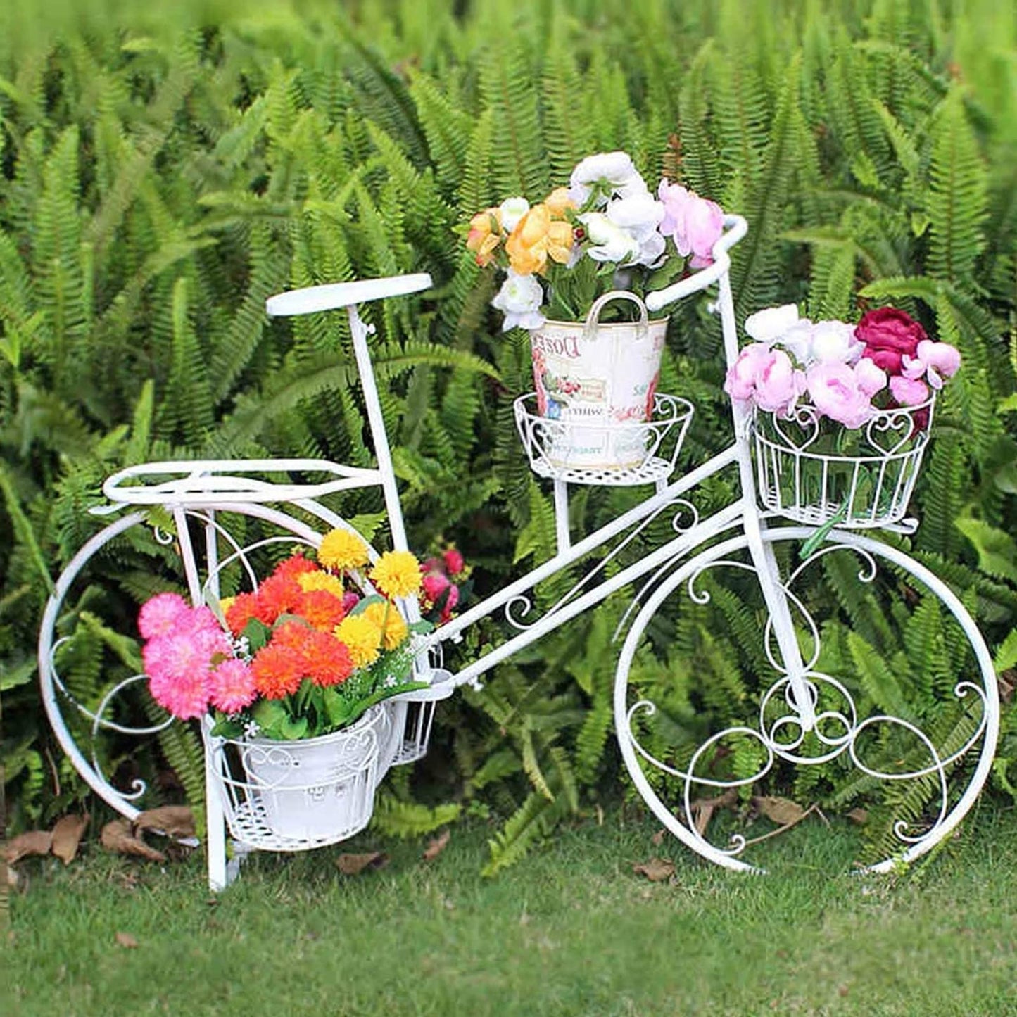 ntumLeap Wrought Iron Plant Stand Flower Pot Cart Holder with 4 Baskets - Outdoor Garden Plant Holder for Home Deck Garden Patio by Bicycle Holder Display Rack,D