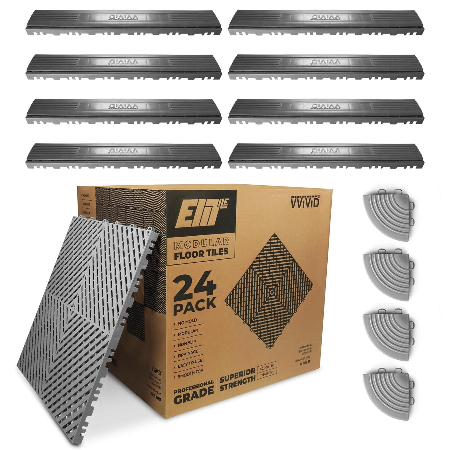 Elite Grey Garage Modular Floor Tiles Bundle, 36 Piece Kit, Includes Edge and Corner Kits