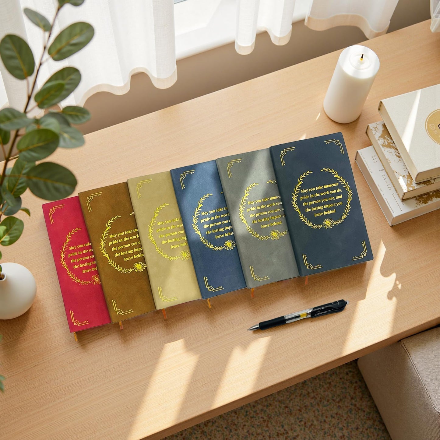AltruPath 30 Sets Employee Appreciation Gift Set, A6 Faux Leather Notebook with Gold Foil Motivational Quote & Ergonomic Retractable Gel Pen, Ideal for Coworkers, Teachers & Volunteers