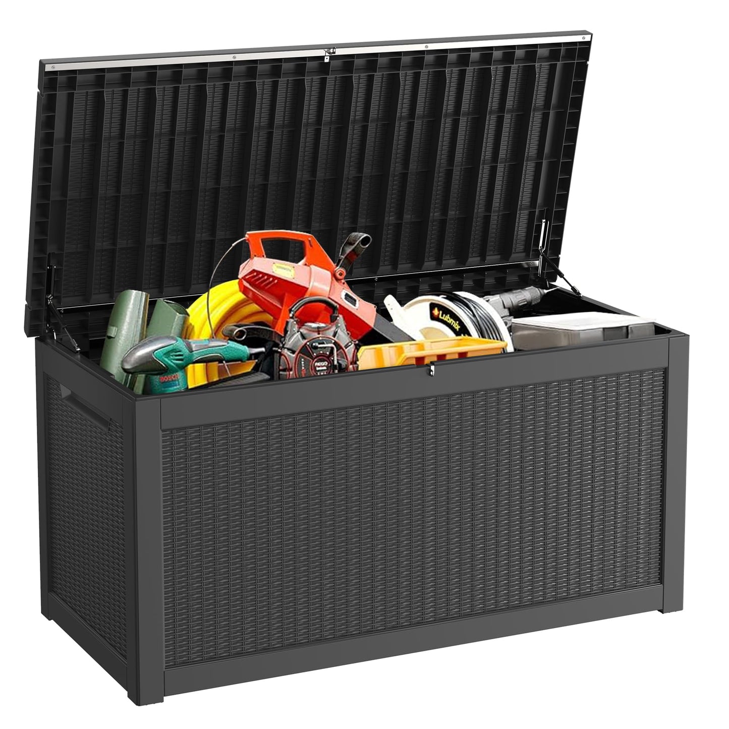 Outdoor Storage Box, 320 Gallon Lockable Resin Deck Box Large Waterproof, Patio Storage Bin for Furniture Cushion, Garden Tools and Pool Accessories, UV-Resistant Bench Cabinet for Outside, Black