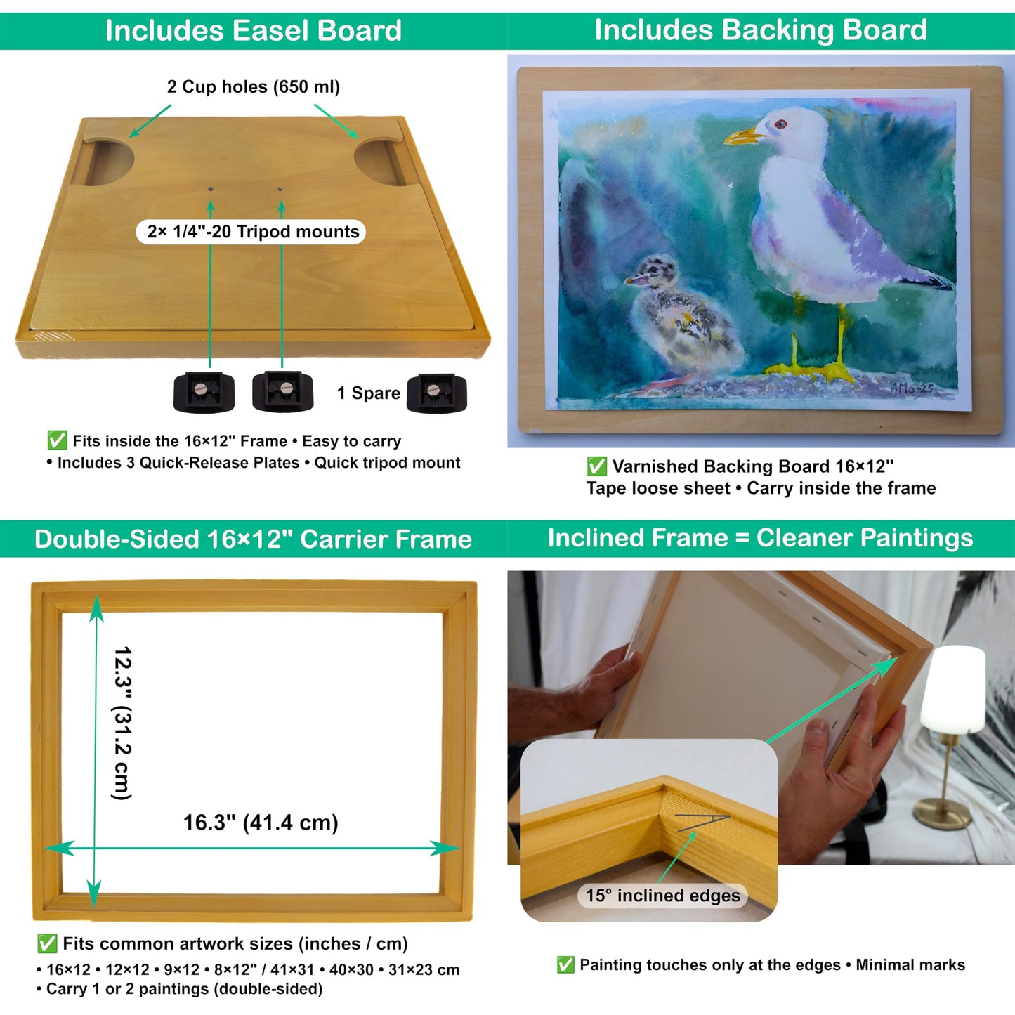 PLEINLY Outdoor Watercolor Easel Set | Portable Plein Air Watercolor Easel System with Studio-Like Ergonomics | Tripod, Wet Panel Carrier & Stool | Sketchbook, Palettes, Cups & Clips