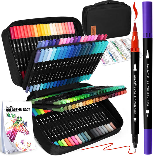 120 Colors Dual Tip Brush Pens Art Markers for Adult Coloring Books, Artist Drawing Sketch Markers Set with Fine & Brush Tip