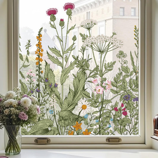 ADD.HERES Window Privacy Film,Colorful Floral Window Stickers,Removable DIY Bouquet Static Clings, Decals for Home School Office Party Supplies, Wildflower Reverie‌, 17.5 x 78.7 in