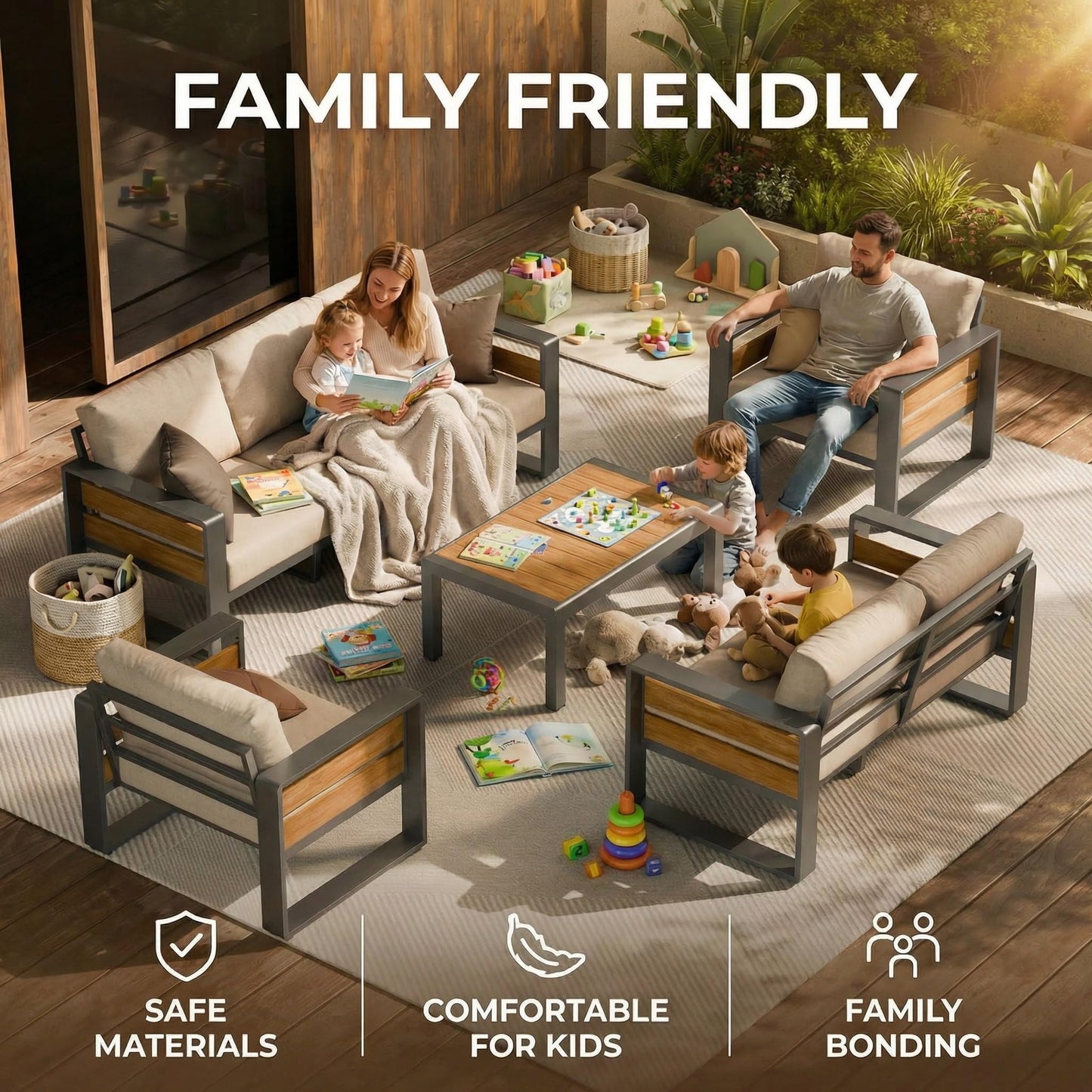 ZANDOR Aluminum Outdoor Patio Furniture Set, 4-Piece Metal Modern Outside Sectional Conversation Lawn Furniture with Coffee Table & Washable Thick Cushions,Seating Sofa for Garden/Backyard/Porch Grey